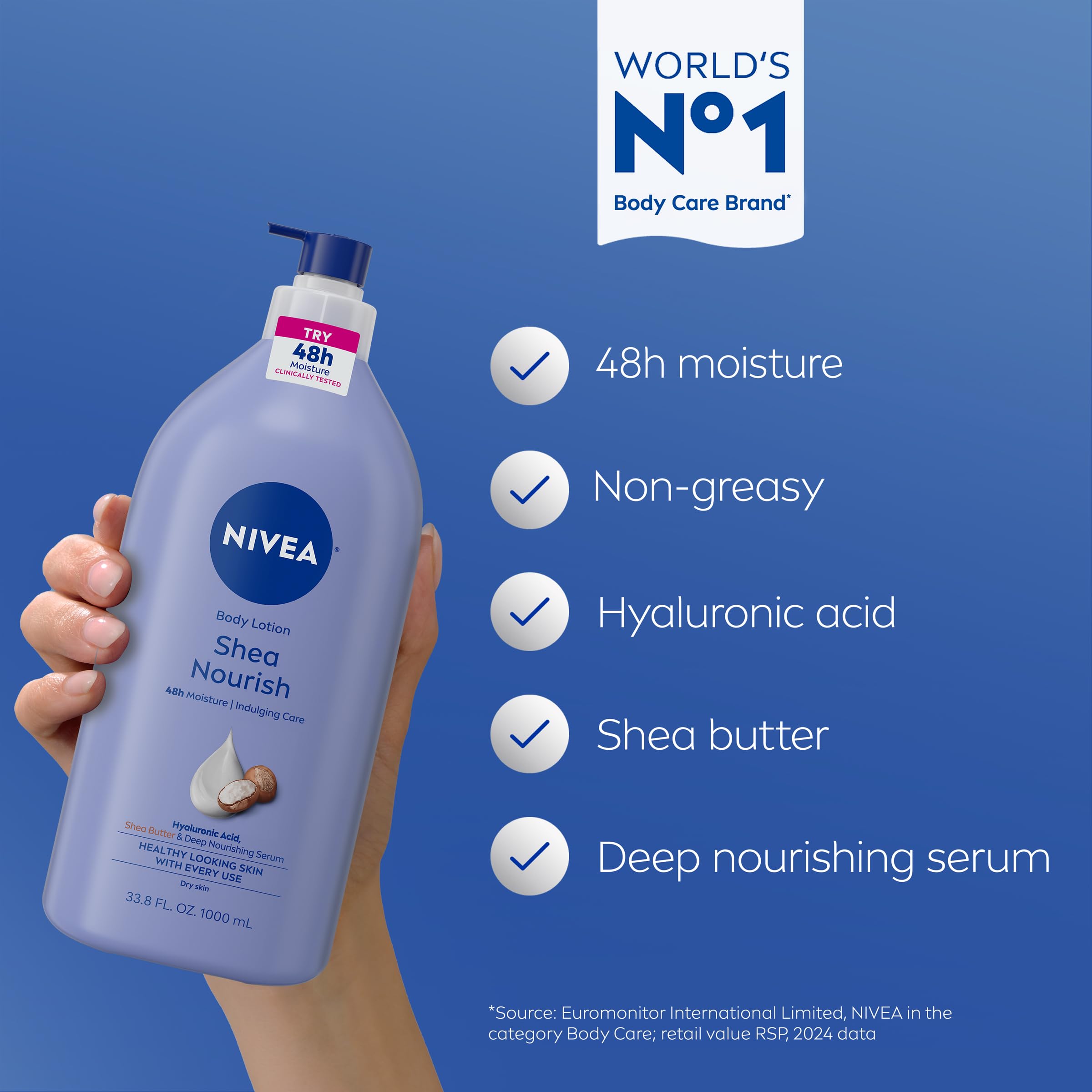 Back view of Nivea Shea Nourish Body Lotion bottle