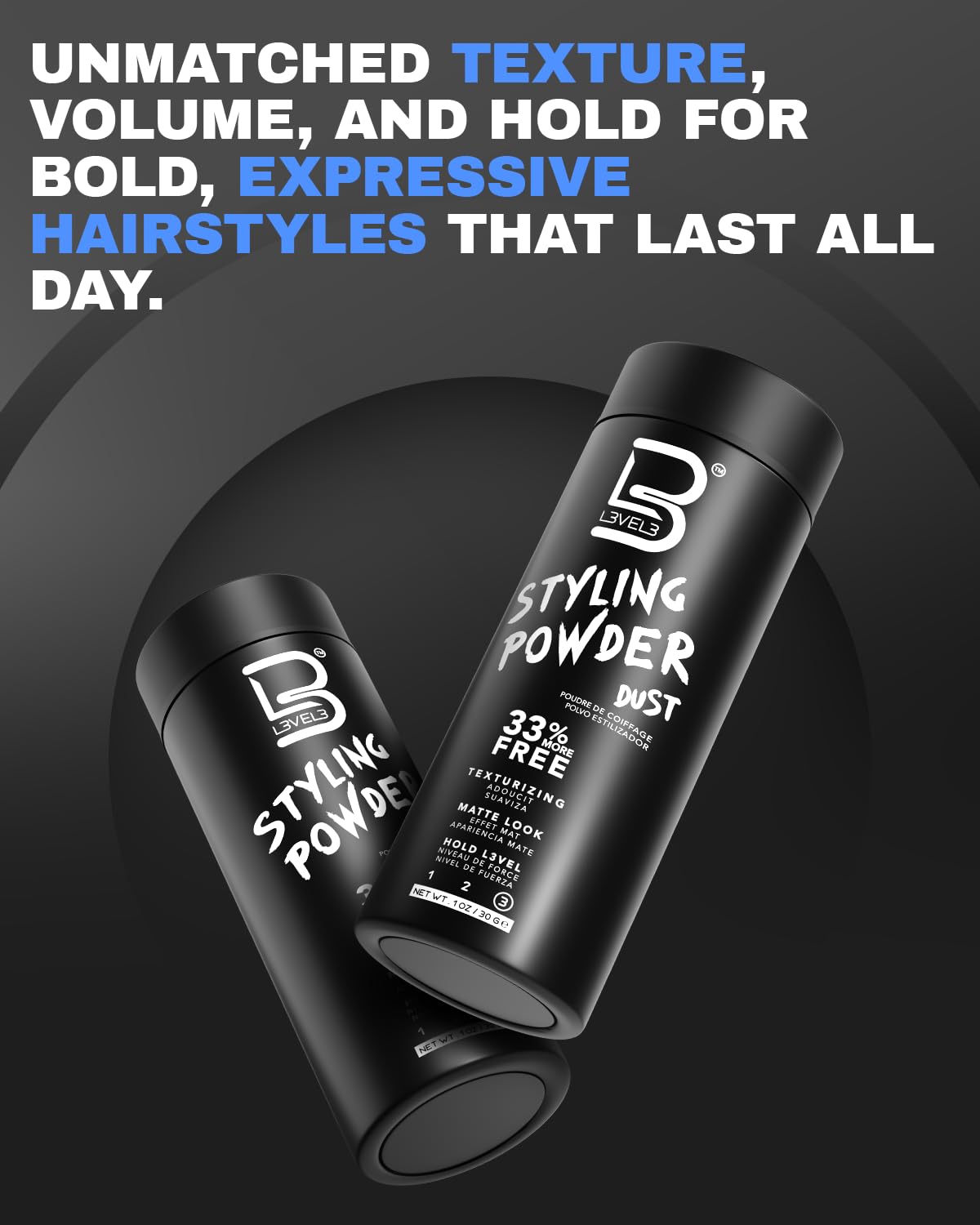 Side profile of L3 Level 3 Styling Powder bottle