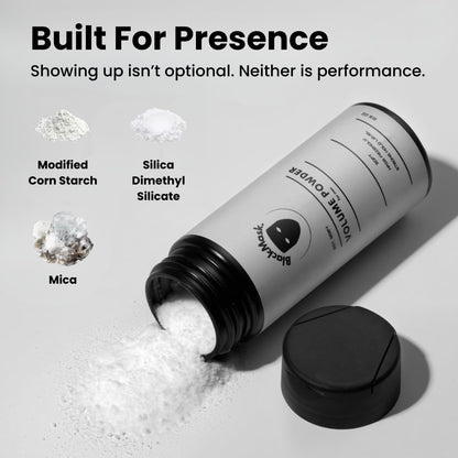 Close up of BlackMask hair powder texture and packaging