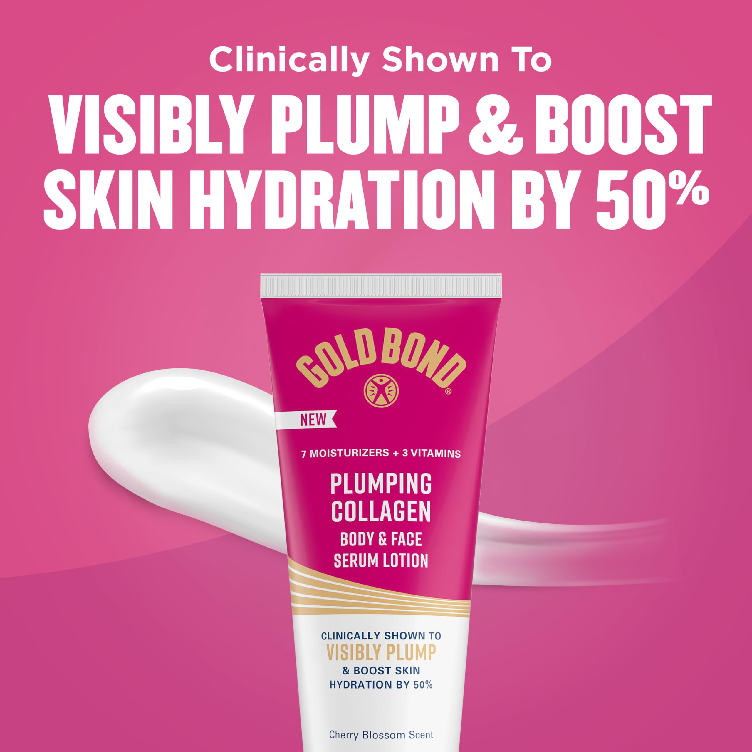 Gold Bond imported skincare collagen peptide complex face and body serum lotion texture demonstration.
