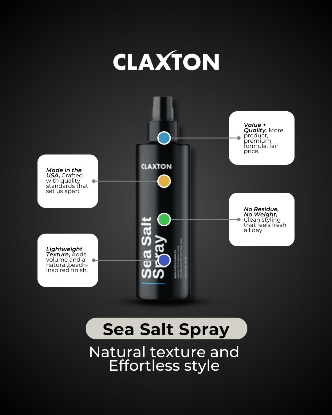 Premium imported hair texturizer bottle detailing aqua musk scent benefit
