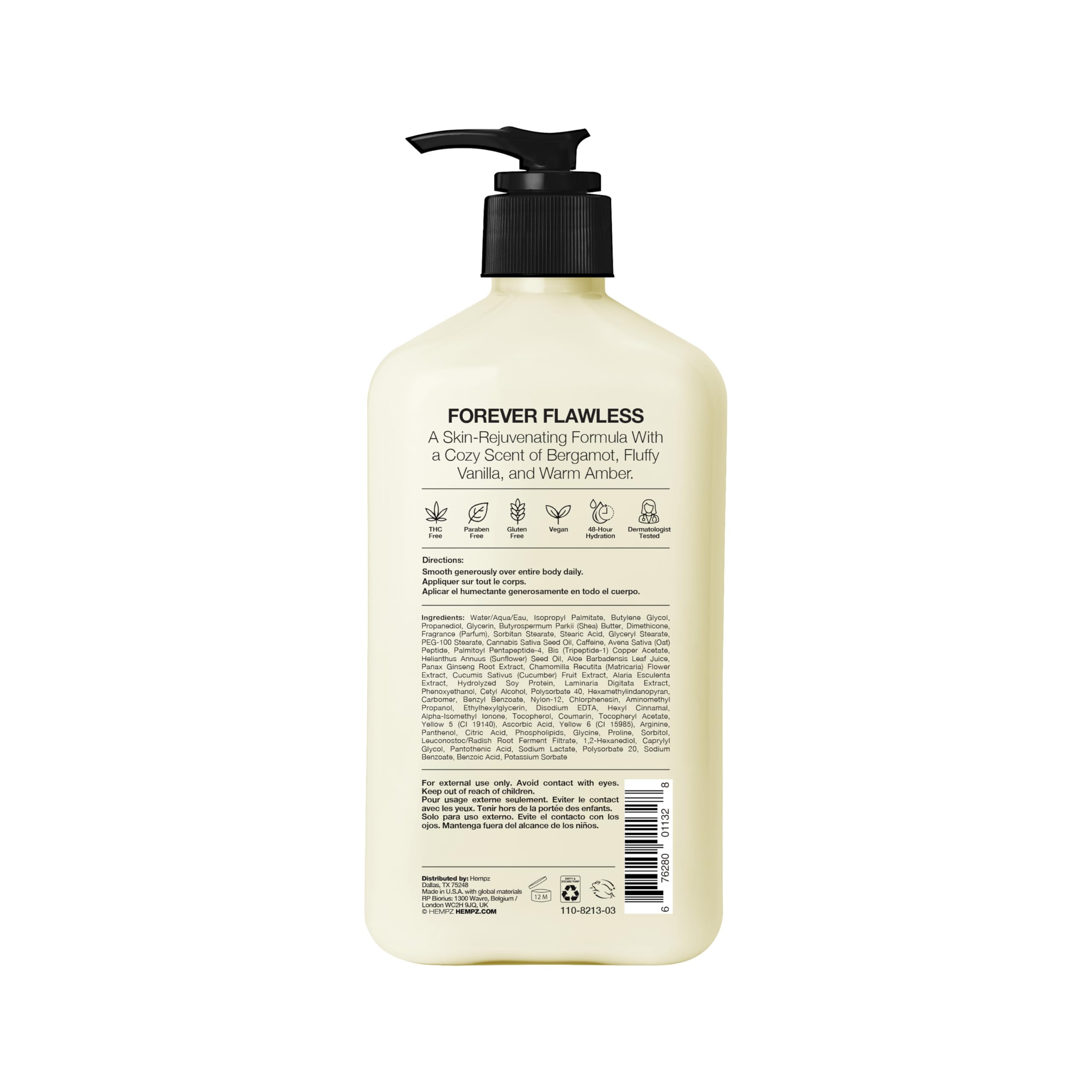 Hempz Age Defy moisturizer bottle showing hemp seed oil and peptide benefits