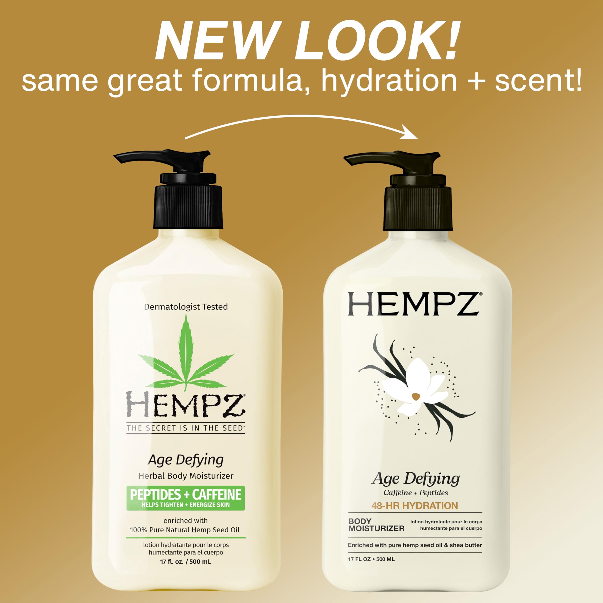 Close up of Hempz Age Defy lotion pump and packaging branding