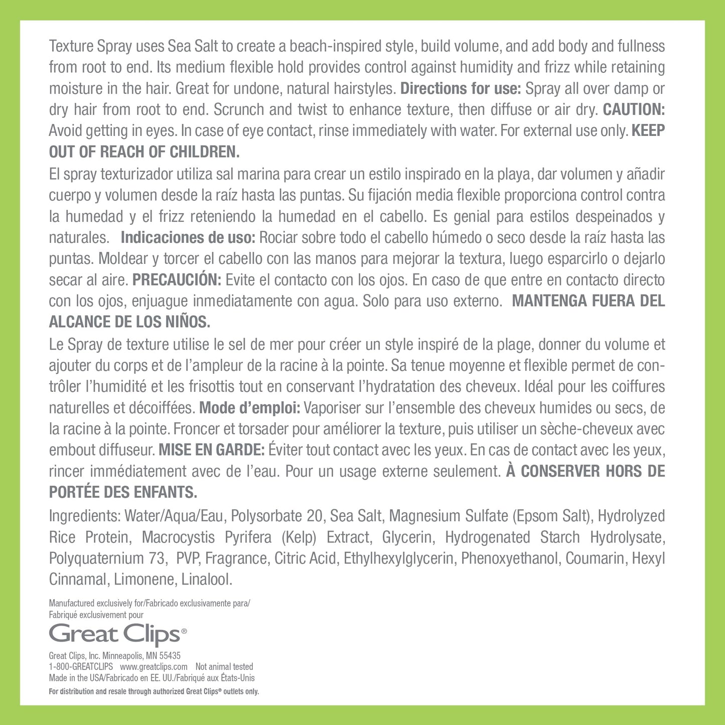 Great Clips Solutions sea salt spray ingredients and benefits