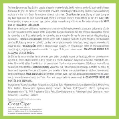 Great Clips Solutions sea salt spray ingredients and benefits