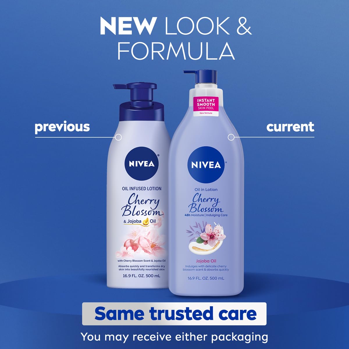 Nivea cherry blossom body lotion 16.9 fluid ounce bottle side profile