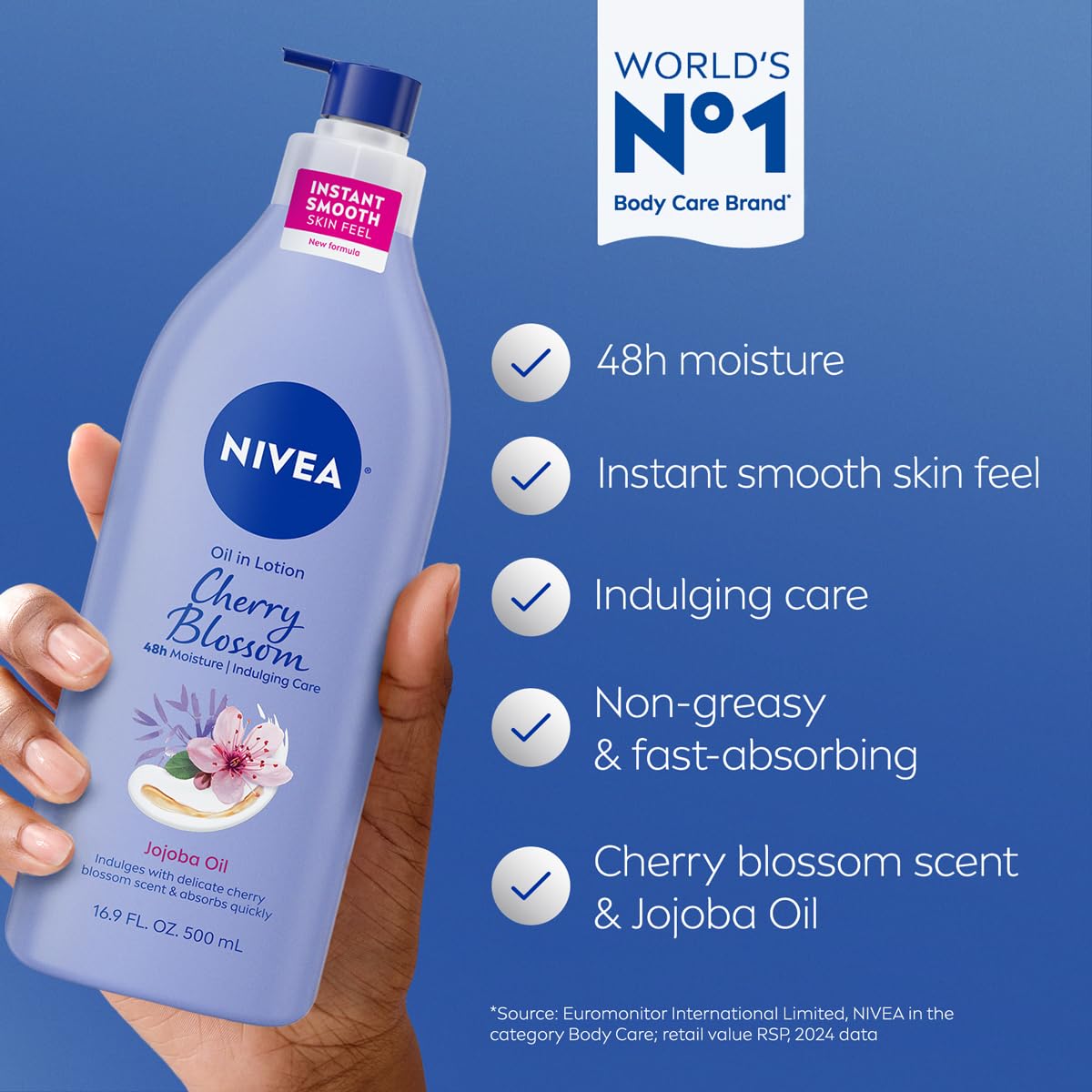 Texture shot of Nivea oil infused body lotion for smooth skin
