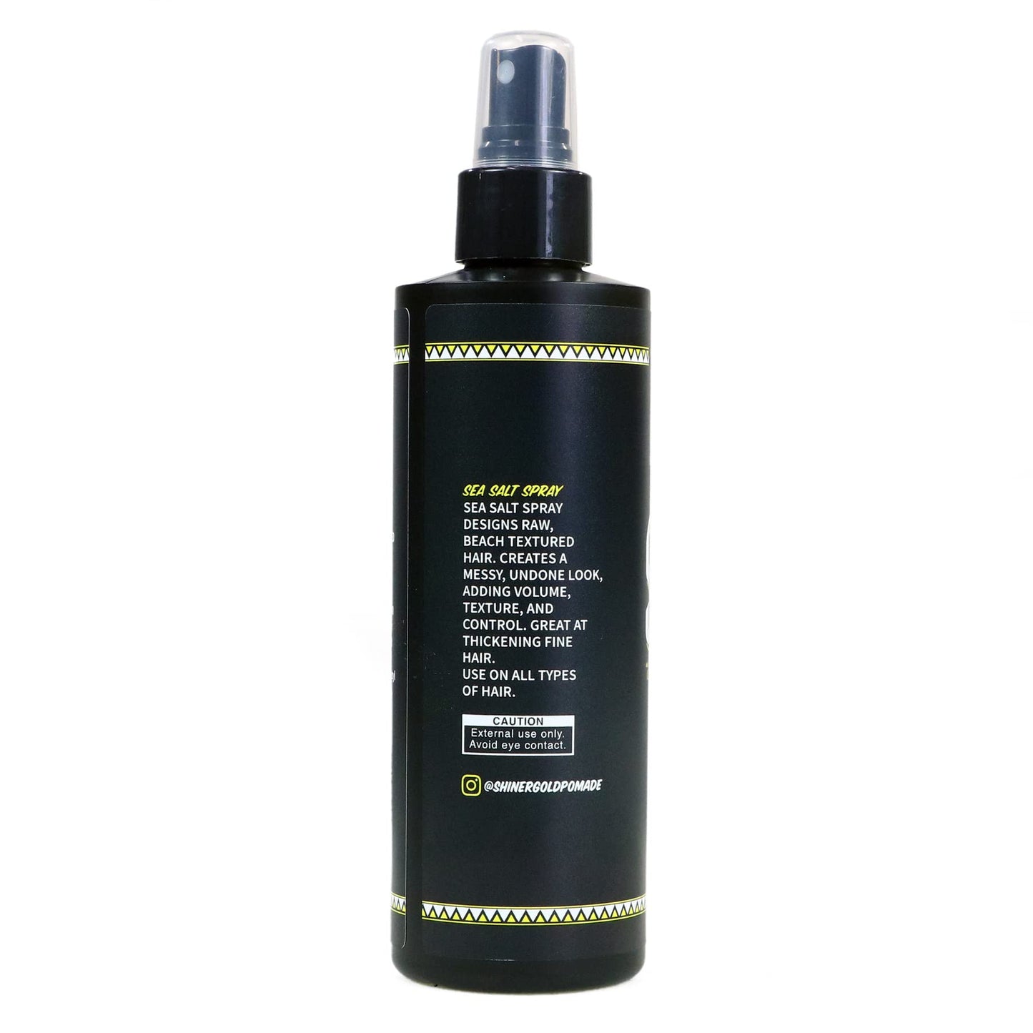 Shiner Gold volume and texture spray bottle showing matte finish styling benefits.