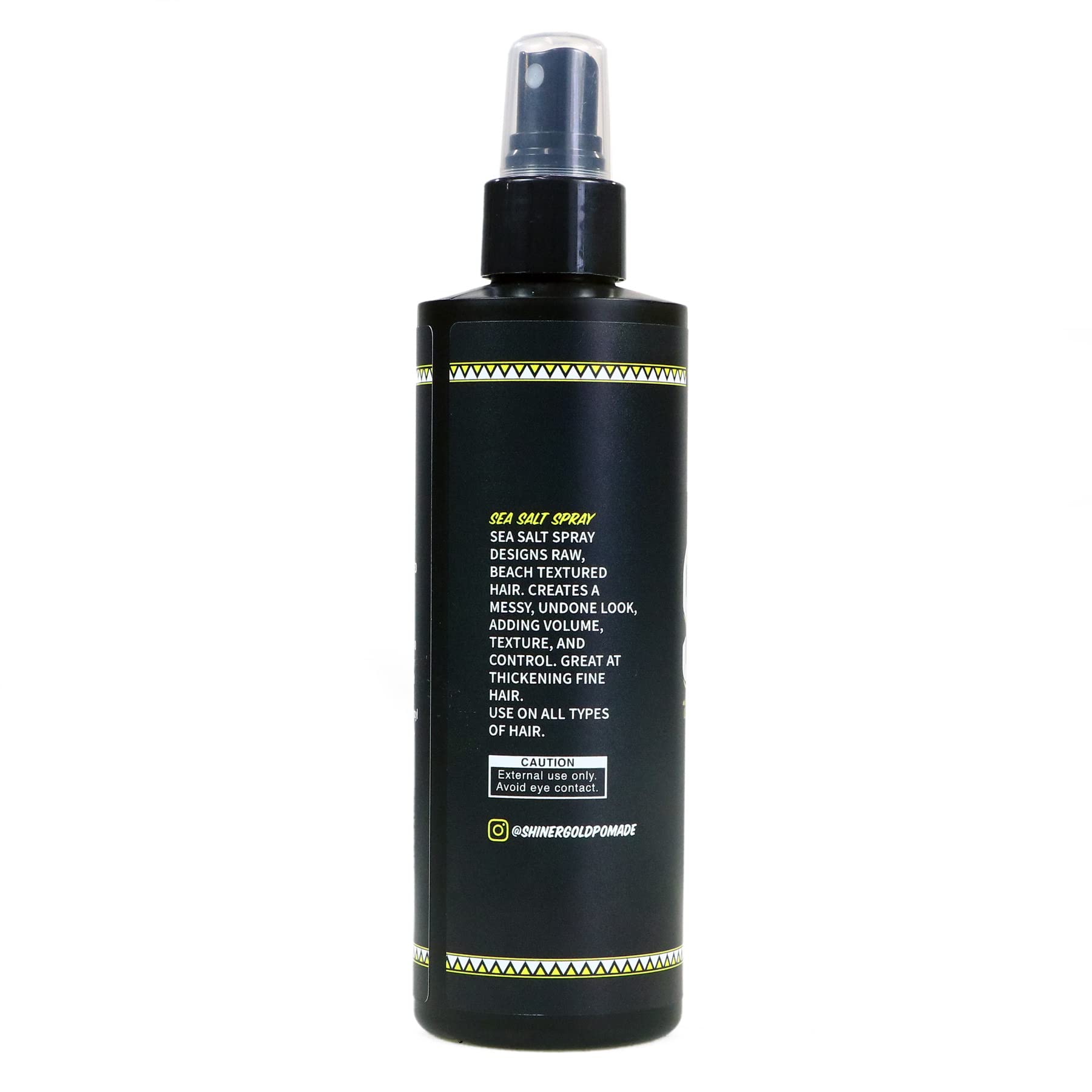 Shiner Gold volume and texture spray bottle showing matte finish styling benefits.