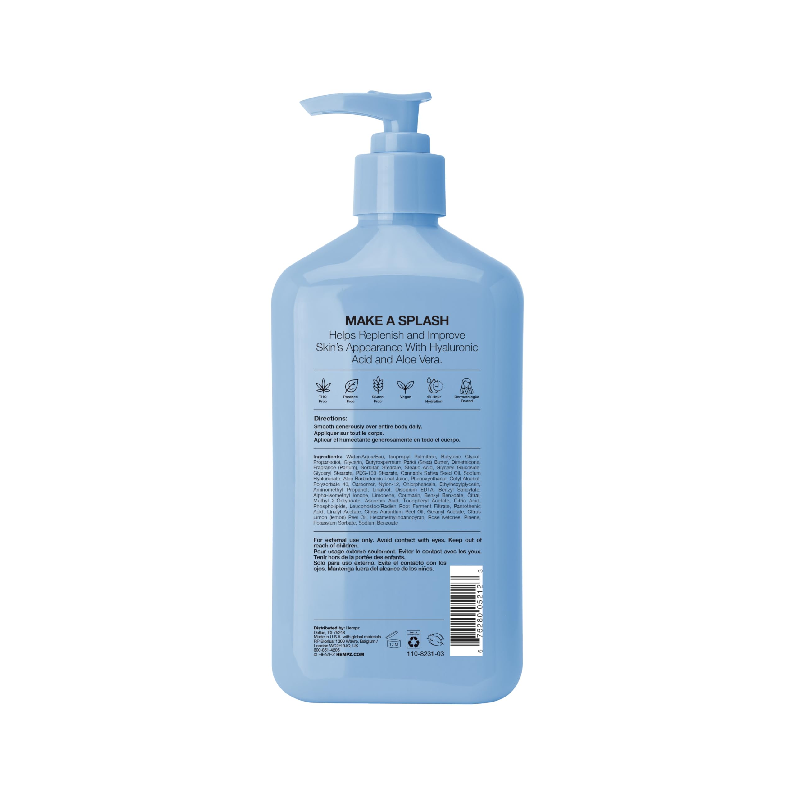 Hempz body lotion bottle texture and pump detail