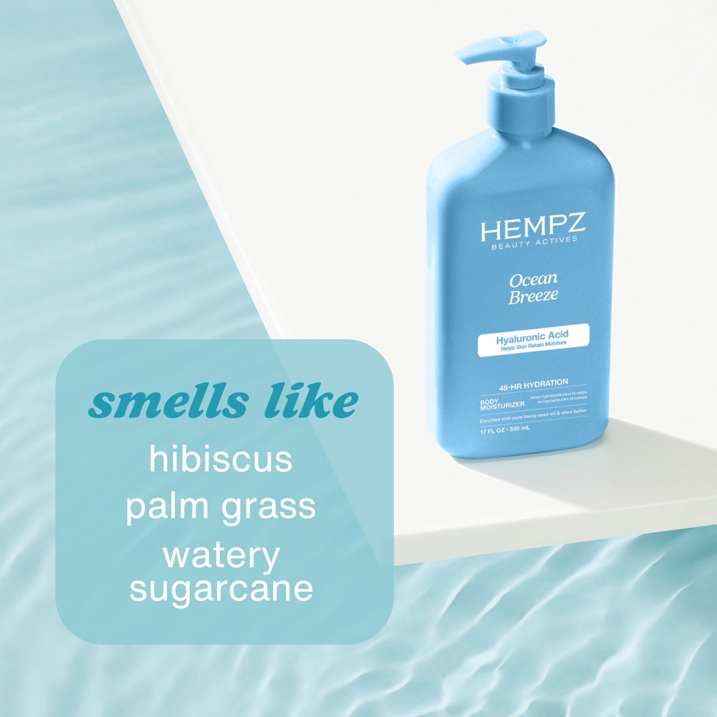 Back view of Hempz Ocean Breeze moisturizer showing ingredients