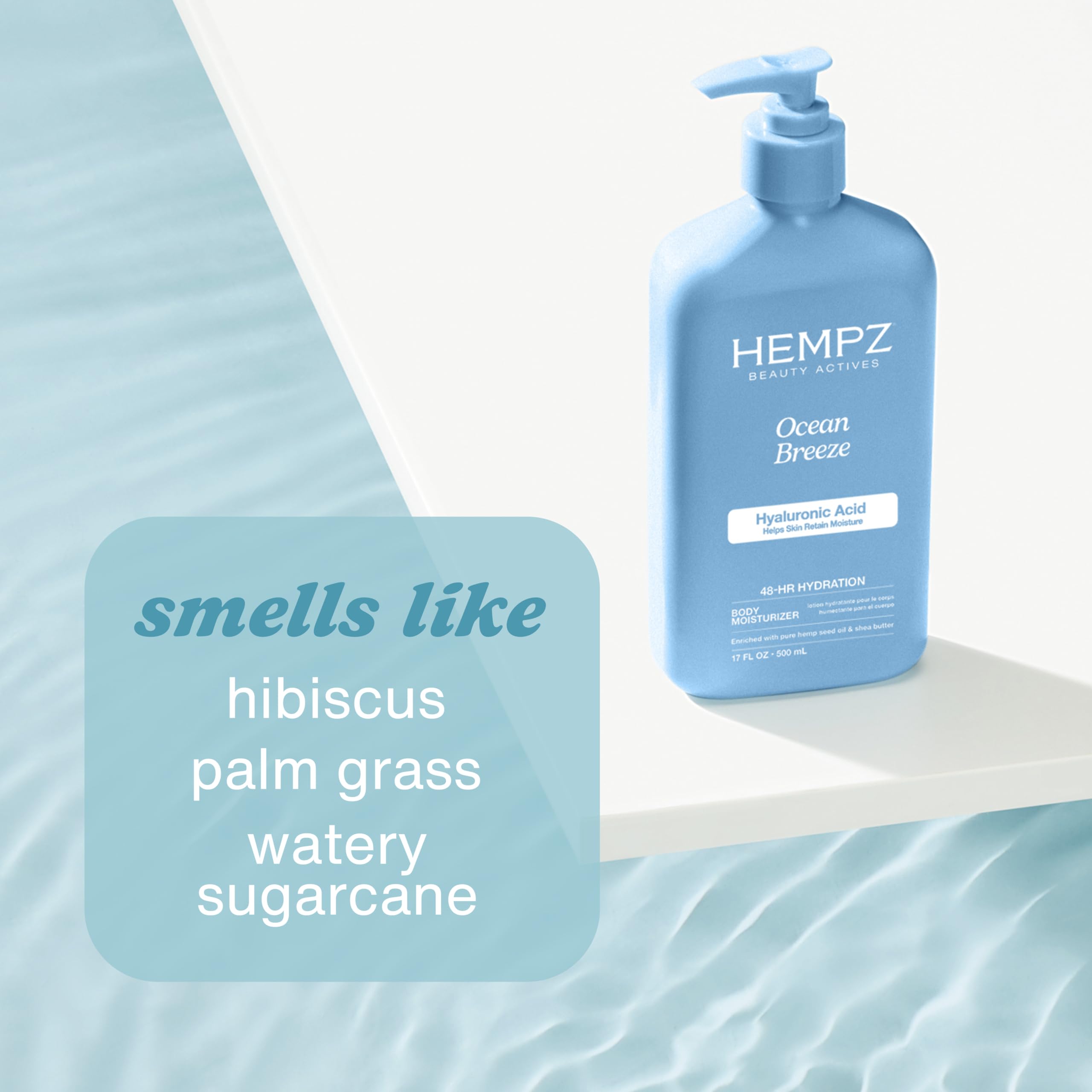 Back view of Hempz Ocean Breeze moisturizer showing ingredients