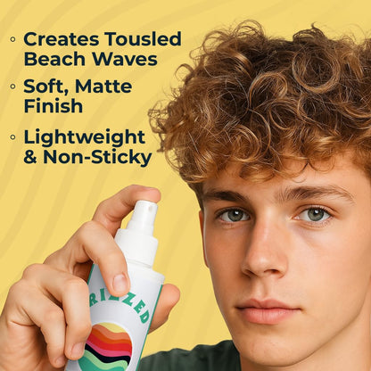 Model demonstrating the beach wave effect using Rizzed hair spray