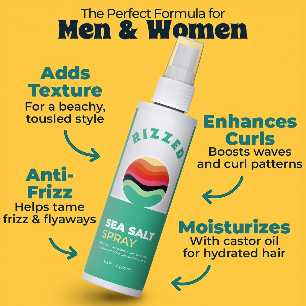 Rizzed Sea Salt Spray bottle held in hand for size reference