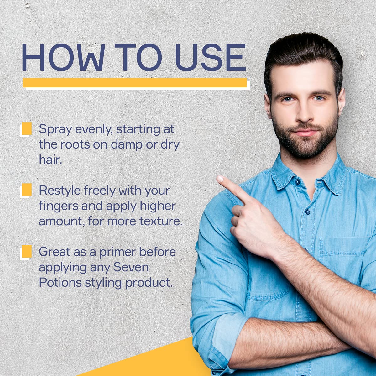 Seven Potions hair texturizer application on man
