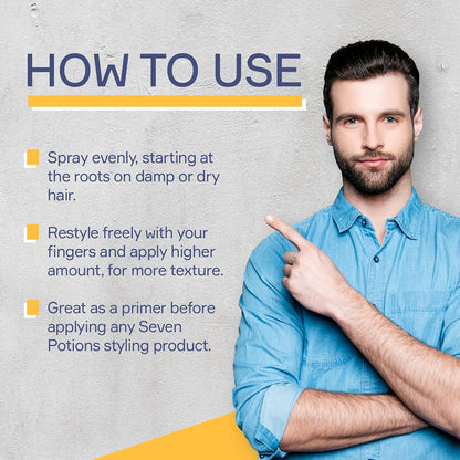 Seven Potions hair texturizer application on man