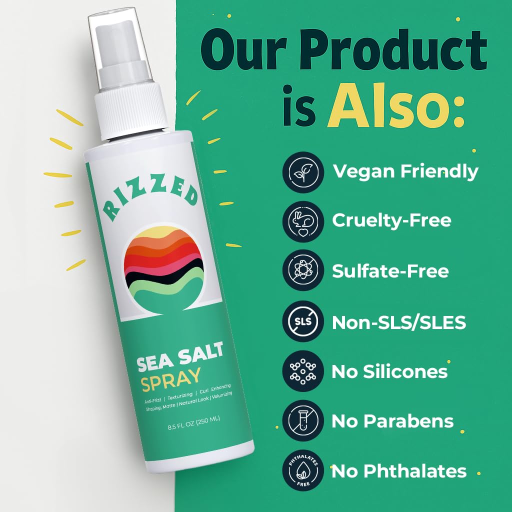 Side profile of Rizzed styling spray bottle showing product details