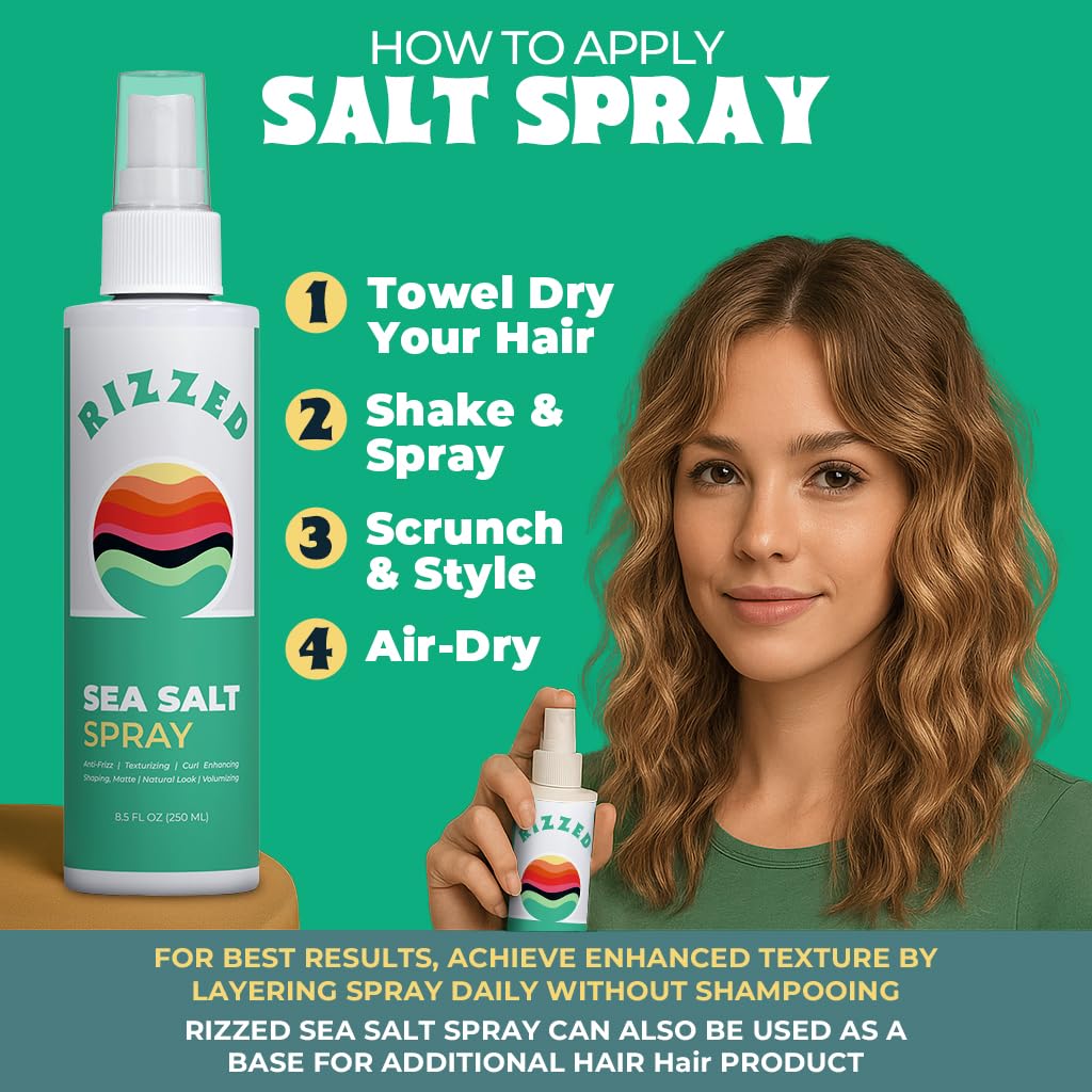 Rizzed Sea Salt Spray product lifestyle shot on a bathroom shelf