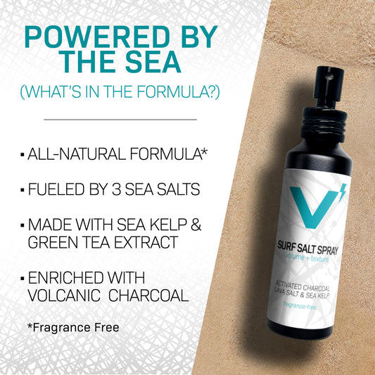 Aerosol-free volumizing hair spray with natural sea salt ingredients side angle