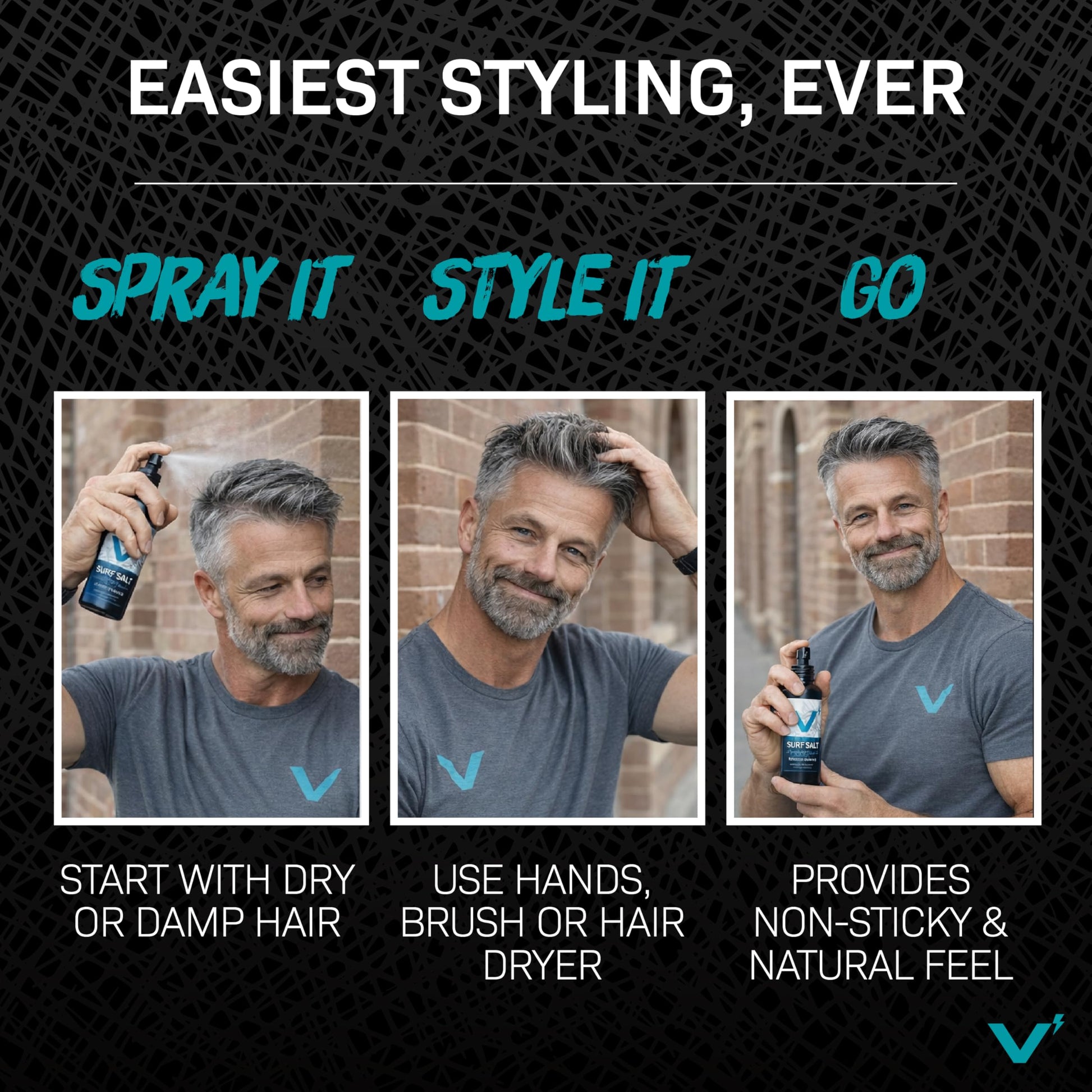 Fragrance-free matte finish texture spray for men showing pump mechanism