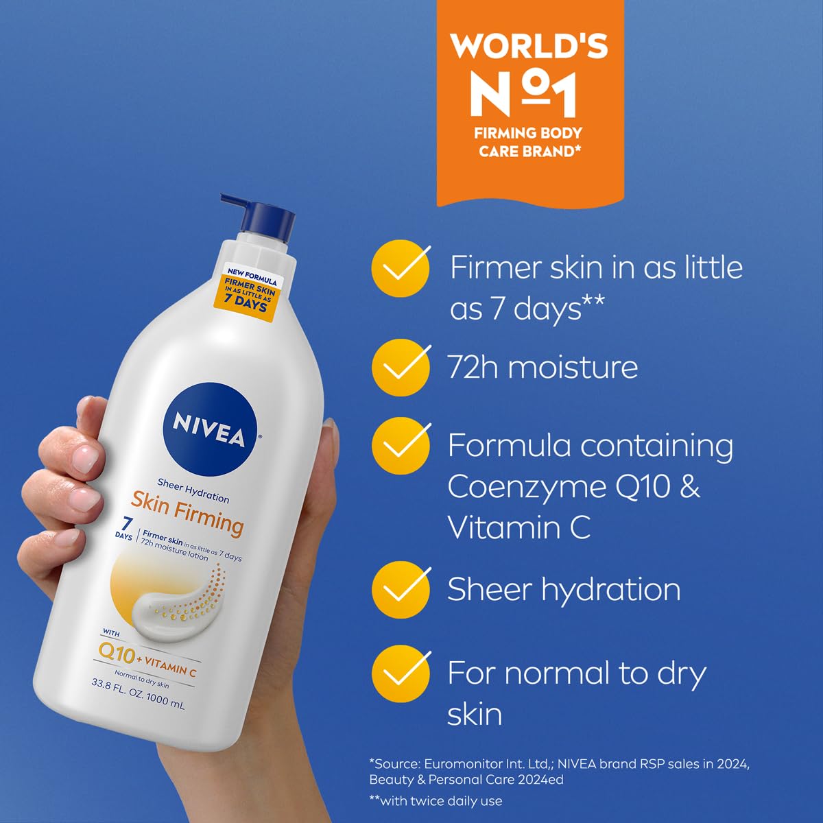 Nivea Q10 and Vitamin C firming lotion label detail