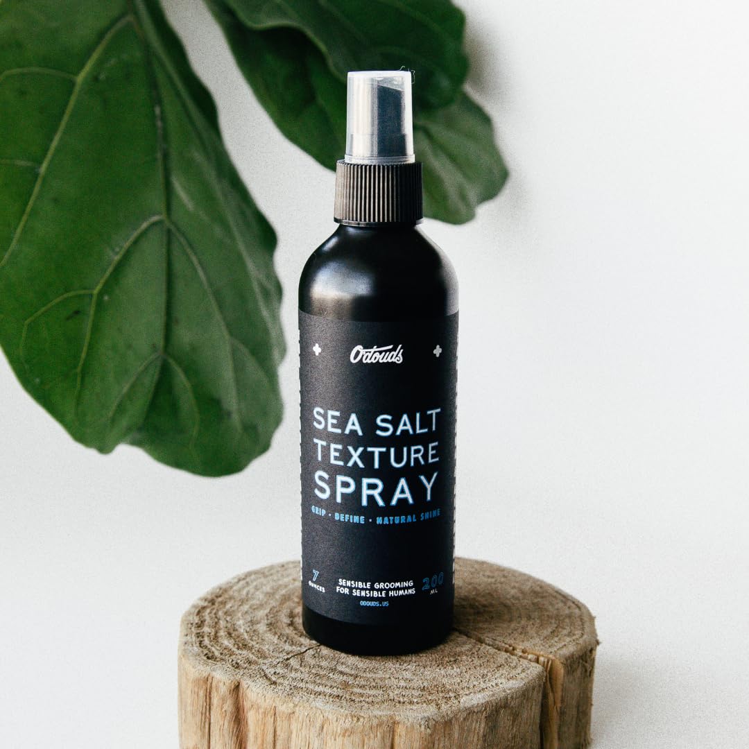 O'Douds texturizing spray packaging displaying the premium green tea and bergamot scent profile