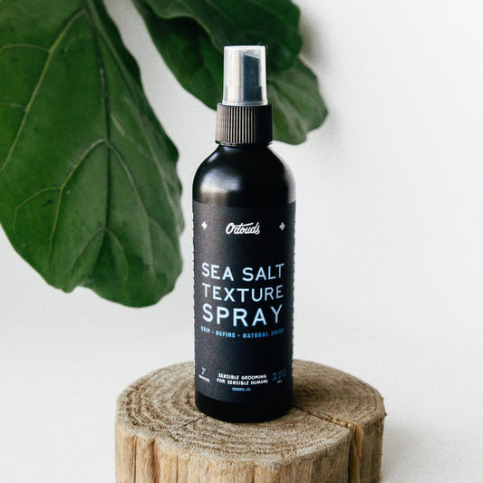 O'Douds texturizing spray packaging displaying the premium green tea and bergamot scent profile