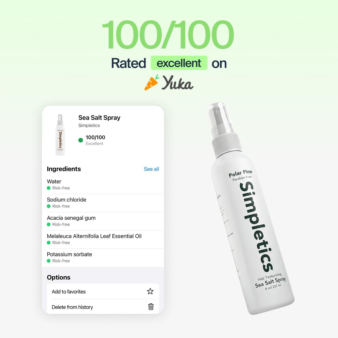 Simpletics all natural texturizing spray pack highlighting the clean ingredient formula.