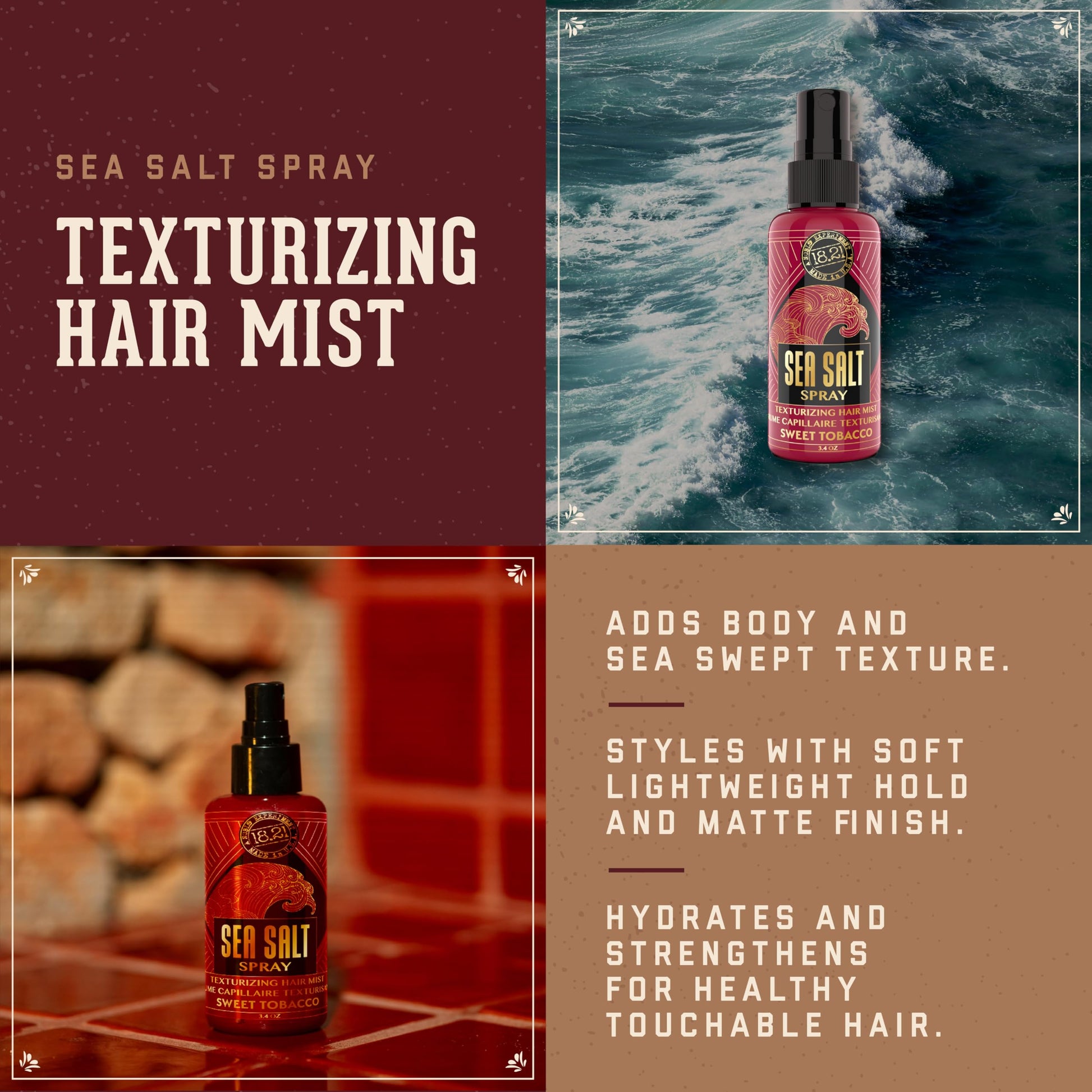18.21 Man Made texturizing hair mist product label