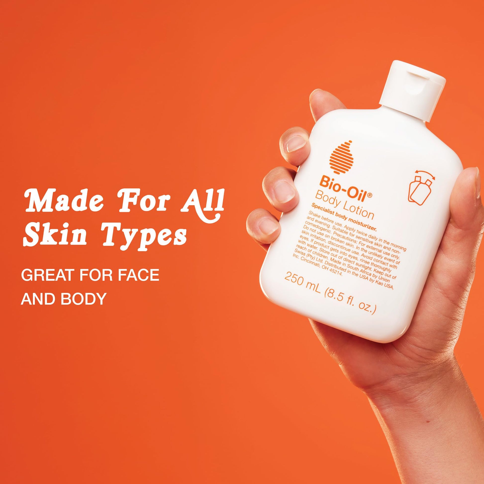 Bio-Oil body lotion side profile showing size