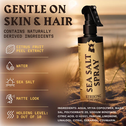 Striking Viking Sea Salt Spray branding and citrus scent label detail