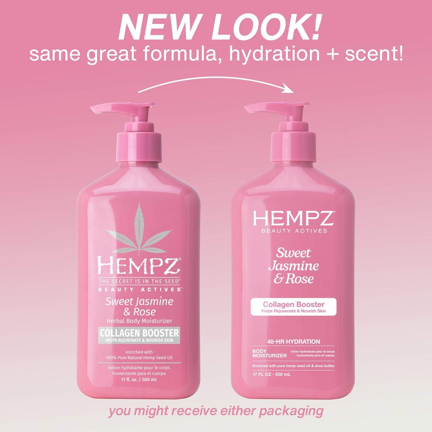 Hempz Sweet Jasmine and Rose moisturizer ingredients list on back of bottle