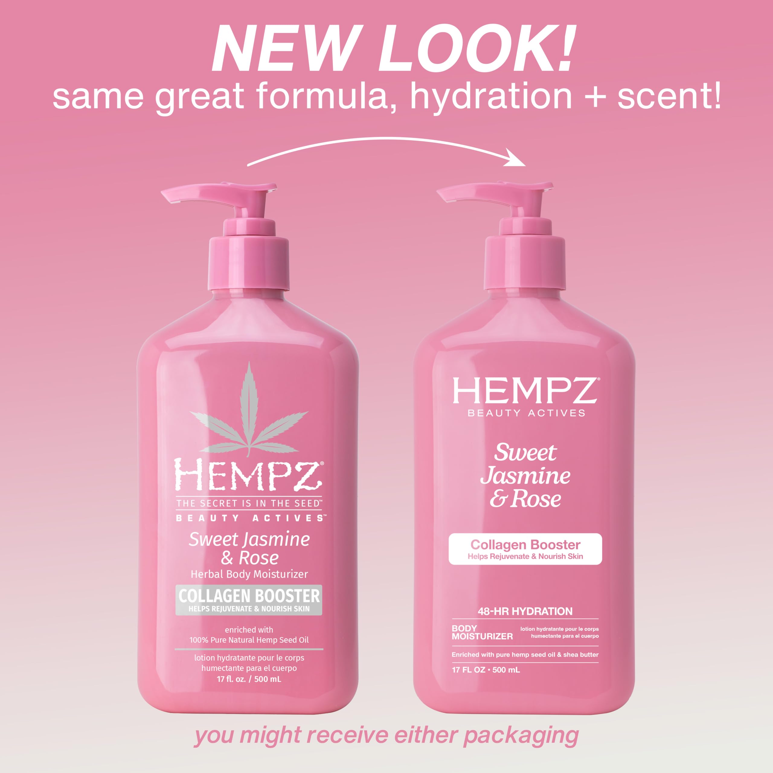 Hempz Sweet Jasmine and Rose moisturizer ingredients list on back of bottle