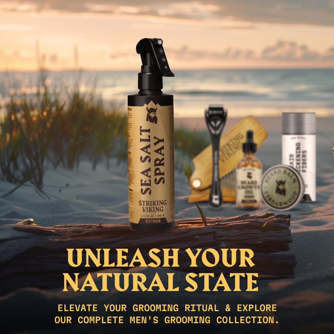 Back of Striking Viking hair texturizing spray bottle showing ingredients
