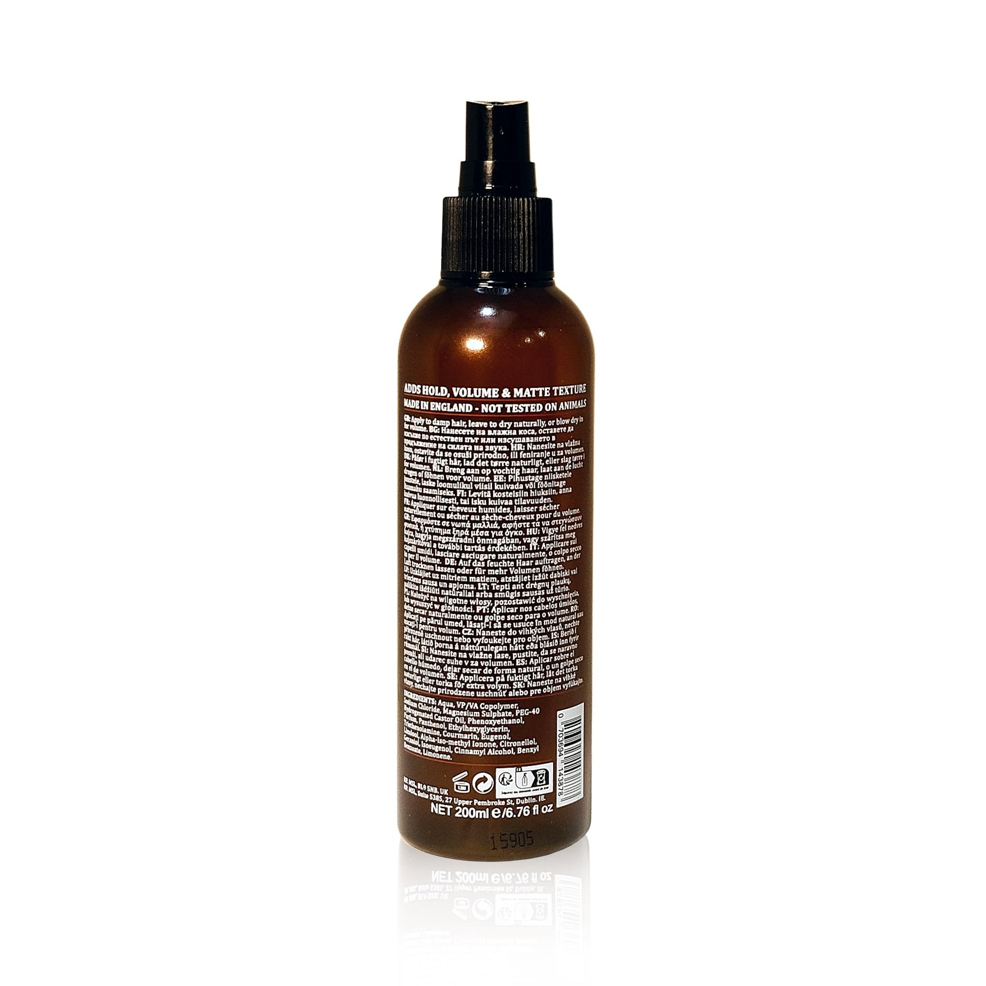 Dapper Dan matte finish hair styling spray label details