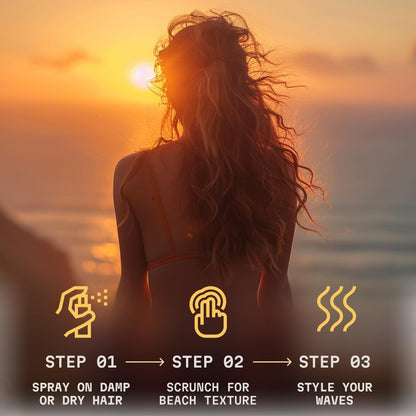 Marketing imagery showing beachy hair style using Striking Viking spray