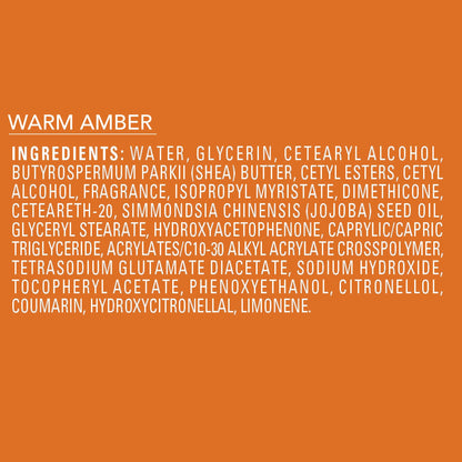 Authentic USA imported Jergens Warm Amber body lotion standing upright highlighting the fourteen fluid ounce size.