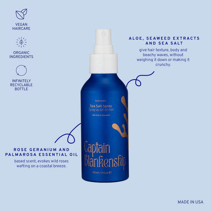 Model demonstrating wavy hair with Captain Blankenship spray