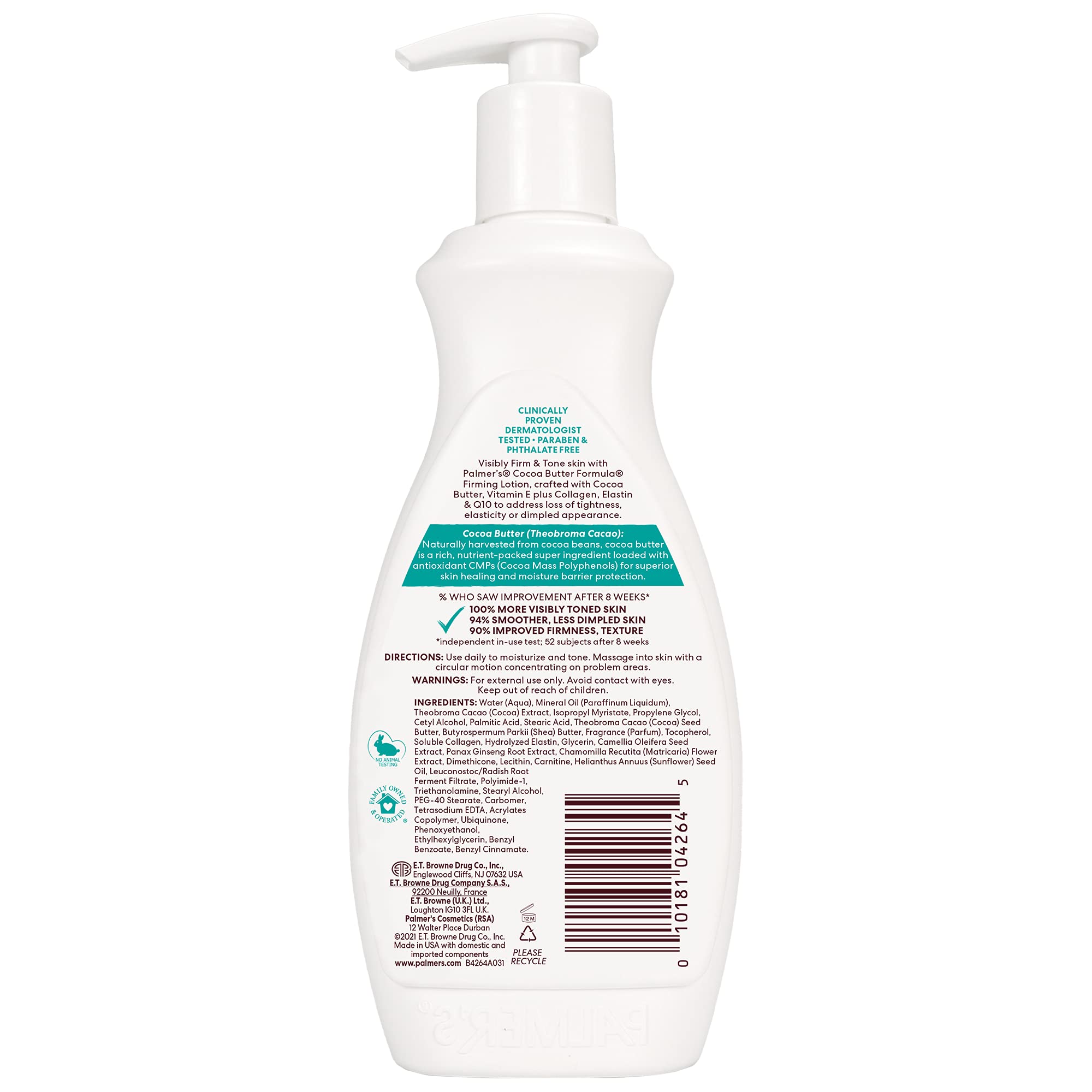 Close up of Palmer's firming lotion label showing key ingredients CoQ10 and collagen