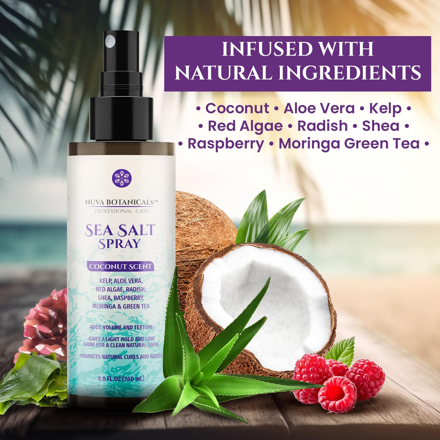 Back label of Nuva Botanicals texturizing spray highlighting product usage.