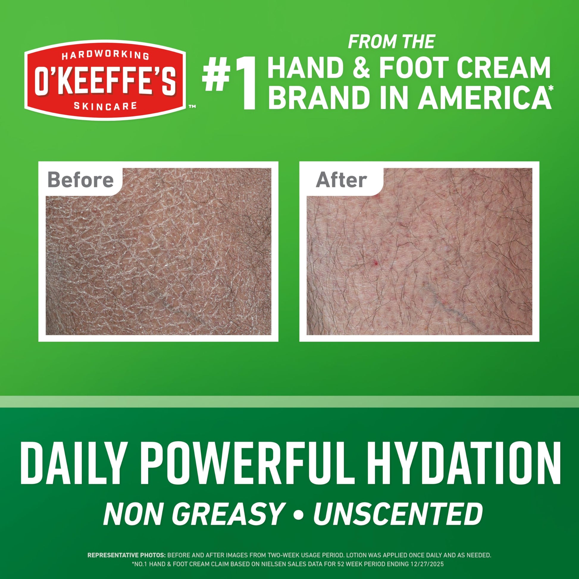 O'Keeffe's Hardworking Body Lotion packaging showing glycerin and shea butter ingredients