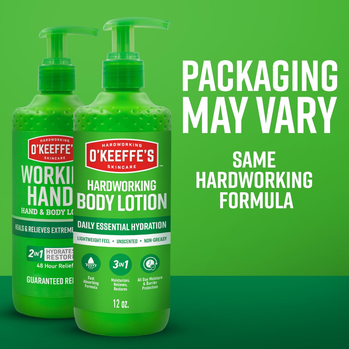 Close up of O'Keeffe's non greasy hypoallergenic lotion bottle text