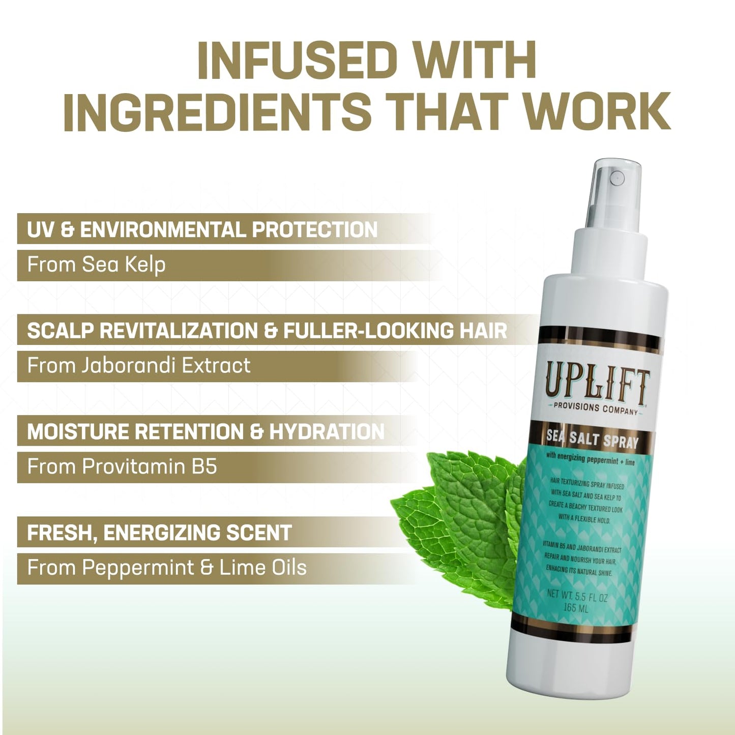 Side profile of Uplift Provisions sea salt hair spray