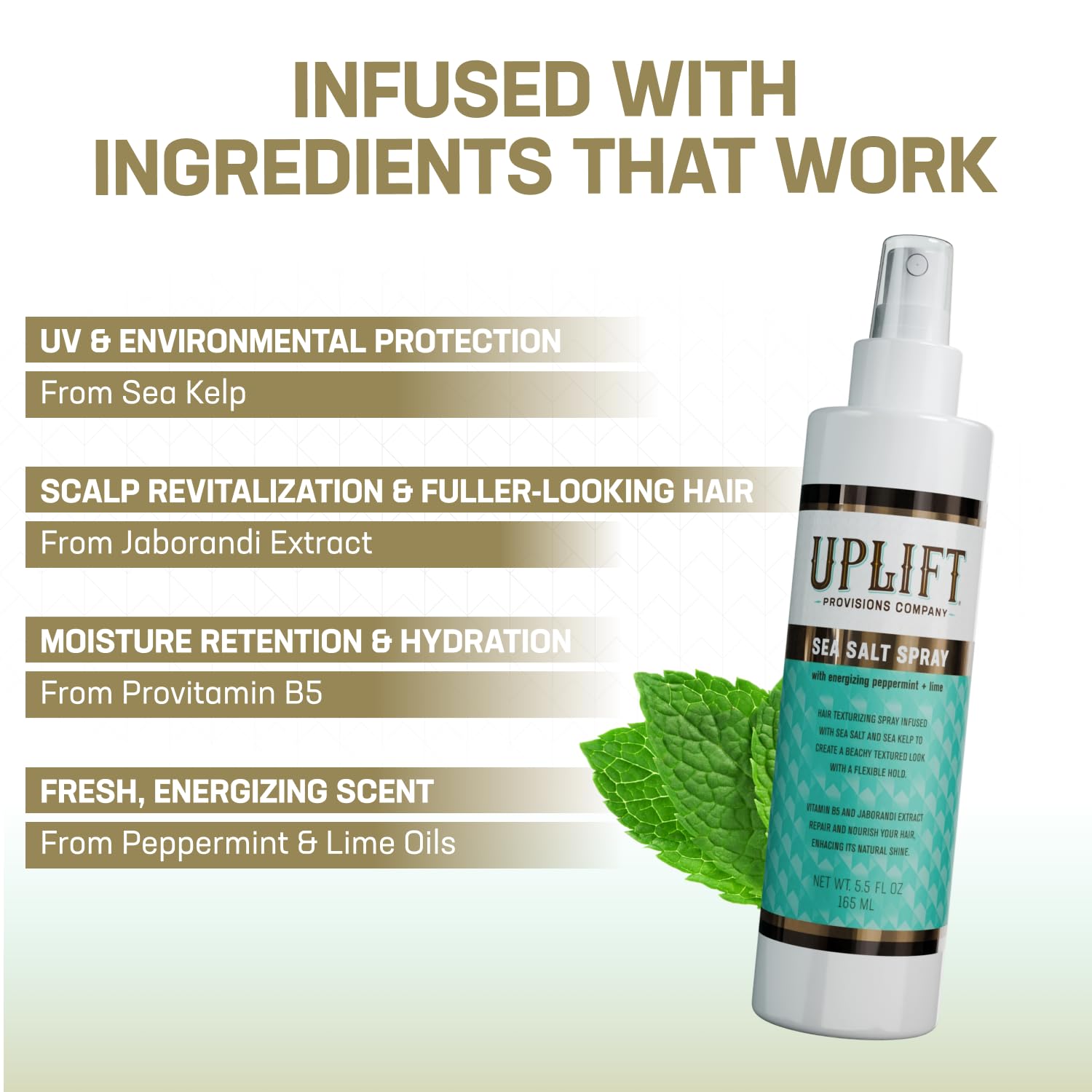 Side profile of Uplift Provisions sea salt hair spray