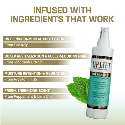 Side profile of Uplift Provisions sea salt hair spray