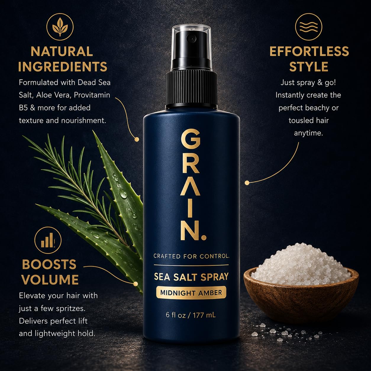 Grain texturizing hair mist bottle top spray nozzle design details