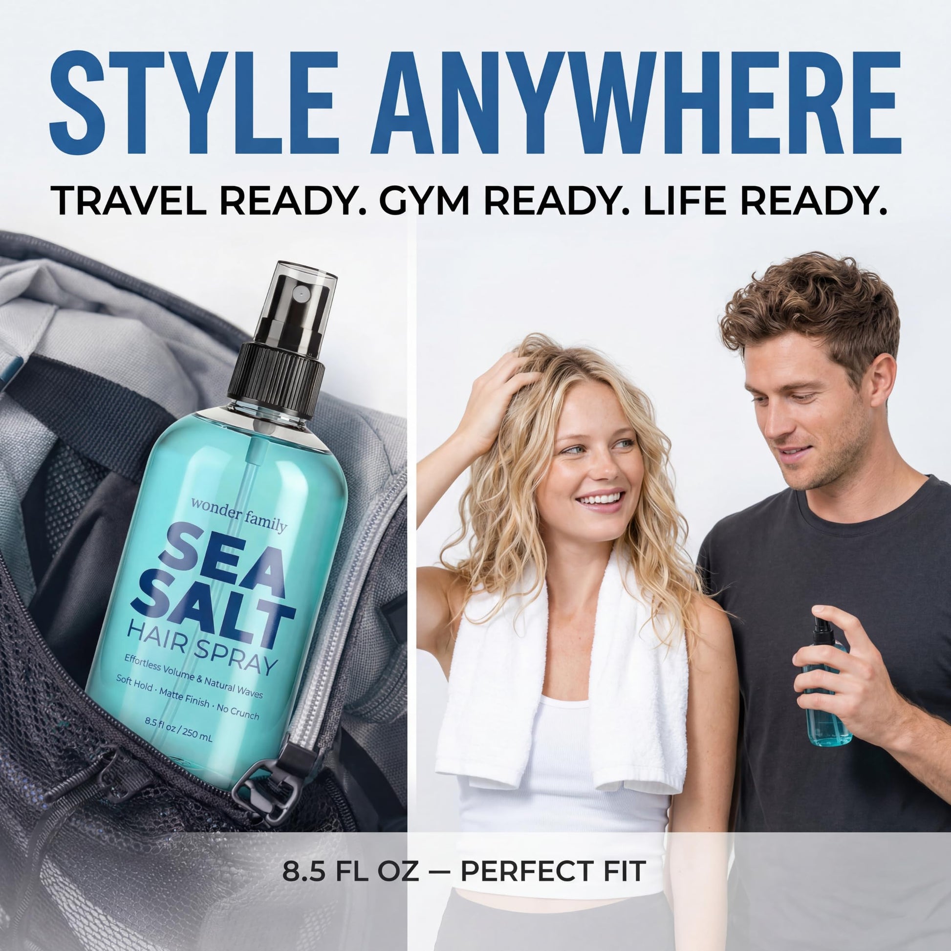 Beach waves styling spray bottle showing clean formula and extra hold.