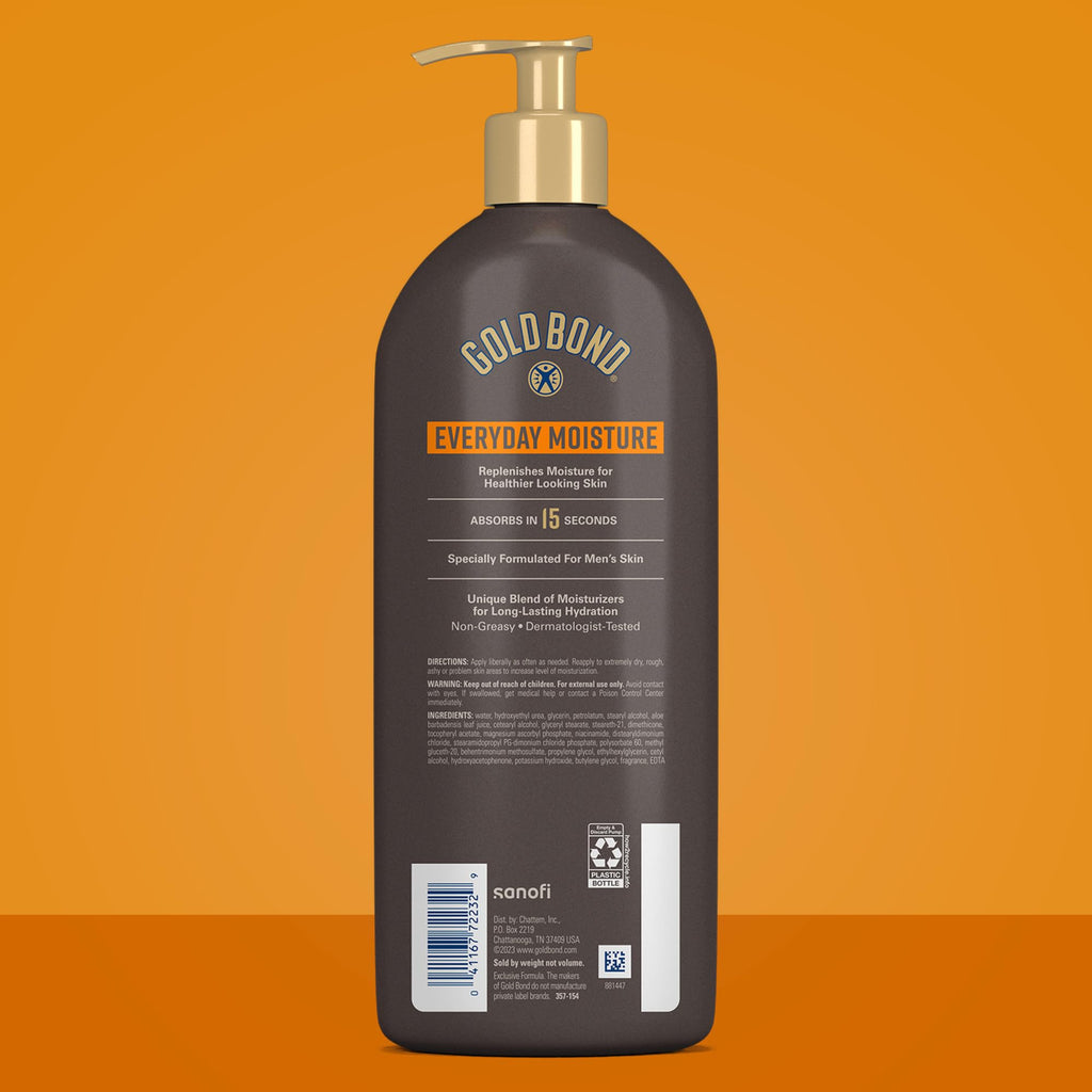 Gold Bond daily body and hand lotion label and features