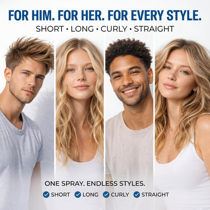 Premium texturizing spray packaging highlighting flexible matte finish results.