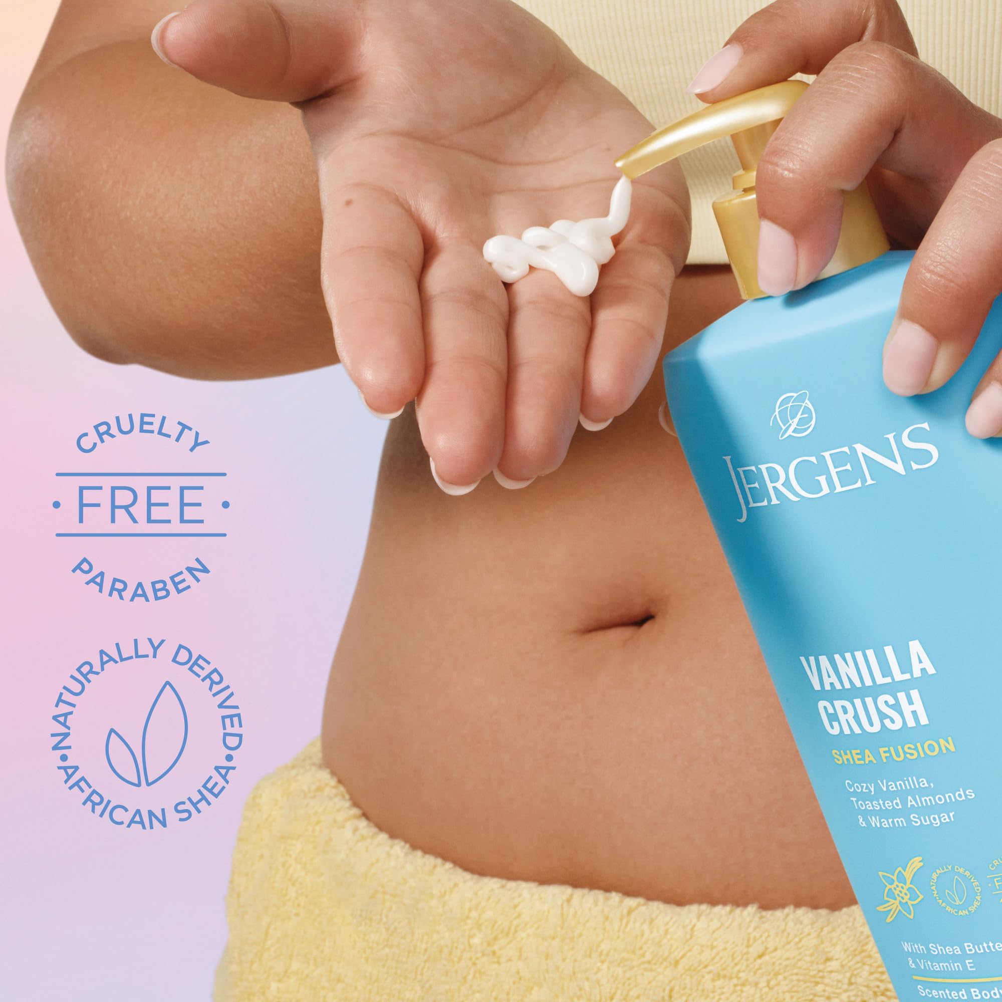 Texture preview of the rich and creamy Jergens Shea Fusion vanilla scented body cream